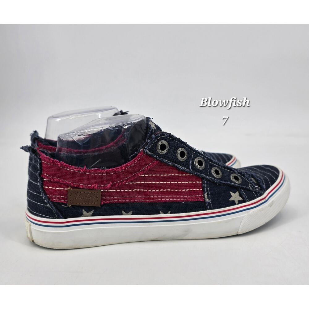 Blowfish Malibu Play Sneaker‎ Women 7 Americana Stars Stripes Slip On Distressed